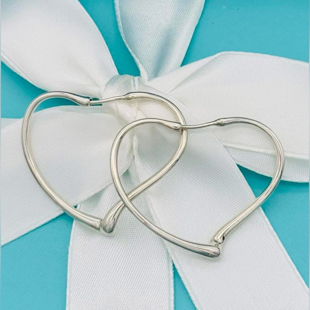 Tiffany & Co SS Silver elsa peretti open heart Hoop earrings